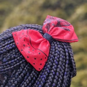 Fabric Bow Black And Red Heart And Eagle Design